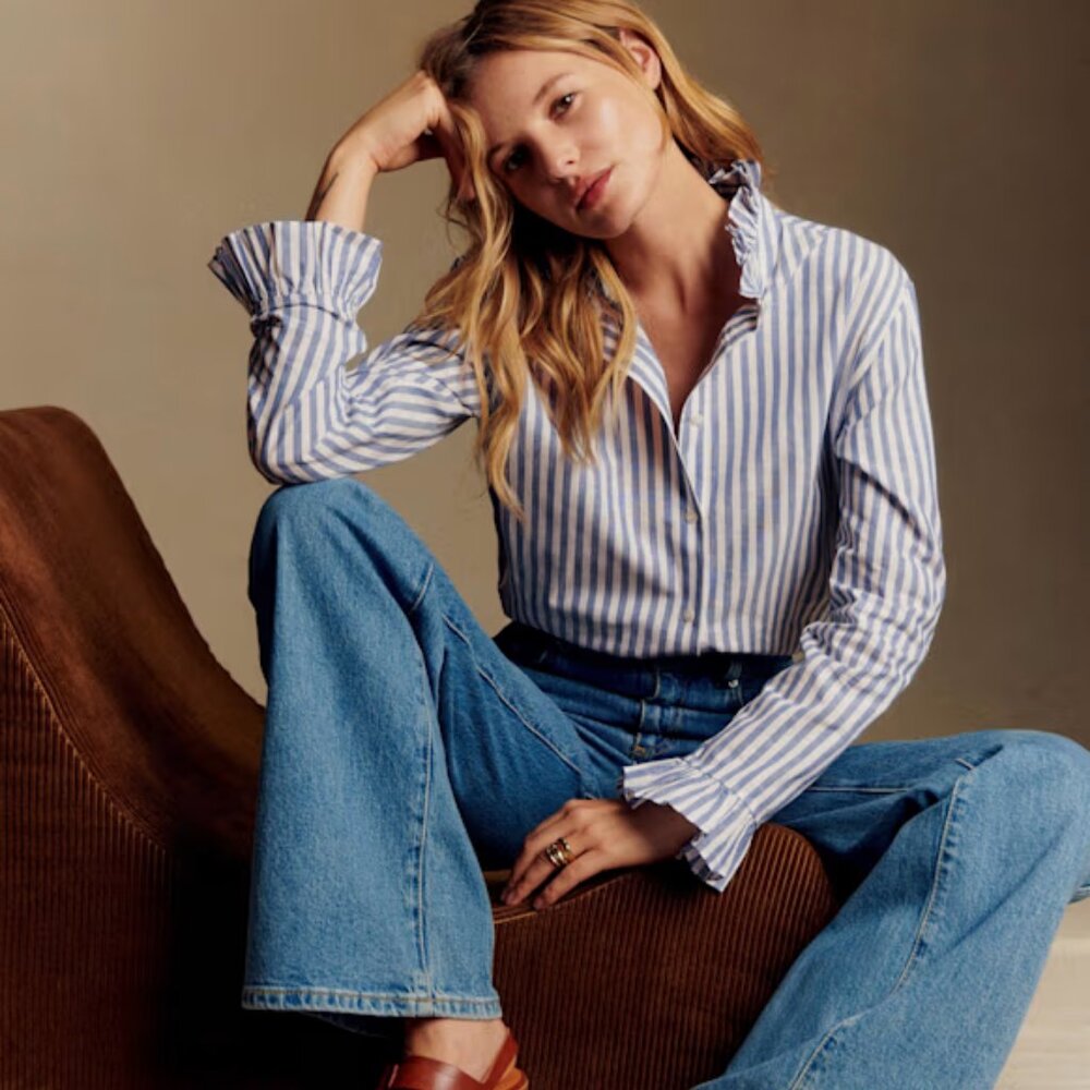 Sezane Erine Shirt Blue Stripes - Size 2